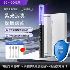 SCHIGO 聲波電動牙刷 紫光消毒 深層潔齒 5段模式 IPX8防水, 1個, 黑色【標準款-五刷頭】