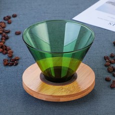 해피유통 핸드드립 커피 필터 컵 유리 필터 컵 우드 베이스 다채로운 필터 컵 홈 카페용, 녹색