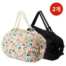 브누크 휴대용 접이식 주름 3초 장바구니 에코백, 2개, U컬러풀+딥블랙