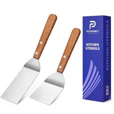 작은 금속 주걱 세트 주방용 미니 피쉬 셰프 솔리드 그릴 2팩 쿠키용 스크래퍼 스틸 베이킹 손잡이가 있는 주걱 그리들 케이크 터너 나무 슬라이버 스테인리스, SMALL