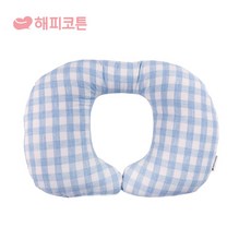 해피코튼 아기 목쿠션 자동차 유모차, 파스텔체크 블루