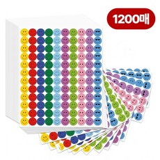 데이앤픽 다용도 대용량 스마일 원형 칭찬스티커 1200매, 1세트, 혼합컬러