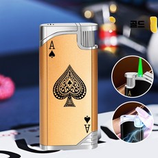 포커 카드 디자인 라이터 그린 불꽃 바람막이 터보 점화기 캠핑용, 1개, 골드 A