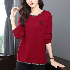 ROYALBELLE 여성 하프기장 라운드넥 빅사이즈 티셔츠 중년 엄마 루즈핏 자수 티셔츠 J082818