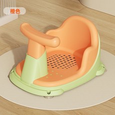 寶寶洗澡坐椅 嬰兒洗澡托 可坐躺 兒童浴盆座椅 防滑學坐神器, 橙色【加高軟墊坐感更舒適】,座椅+海洋球+洗頭杯+洗頭刷+洗頭帽, 1個
