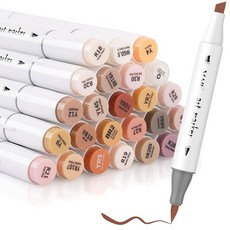 SFAIH 스킨 톤 알코올 마커 브러시 팁 - 그림 그리기 색칠하기 위한 25가지 초상화 색상 아티스트 빠르게 건조되고 블렌딩 가능한 잉크 마크 리필, 25, Skin Colors-Brush & Chisel, 1개