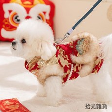 寵物新年唐裝 狗狗喜慶紅色服飾 可牽引透氣服裝, 珠光寶氣-貴婦小寶 雪尼爾丨暖丨柔丨輕,XL （建議體重6.0-7.5公斤）, 1個