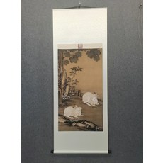 裝飾畫客廳掛畫 梧桐雙兔圖 畫芯宣紙 72x190釐米, 參考詳情頁