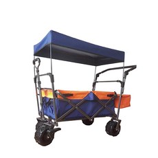 露營拖車，可折疊加大輪胎，可拆卸頂棚寬敞置物空間，戶外露營必備, 藍橘色, 1個