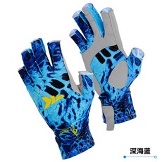 KastKing 釣魚手套 露指防滑防曬 路亞專業手套, 1個, 深海藍,M