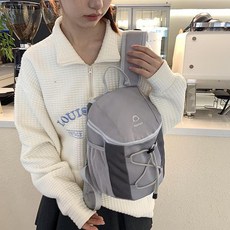 韓系小衆設計抽繩綁帶短途外出登山包輕便旅遊超輕百搭簡約小揹包, 灰色