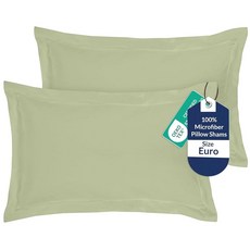 Royale Linens 베개 커버 2팩 유로 사이즈 66x66cm(26x26인치) - 브러시드 1800 극세사 침대 샴 주름 및 변색 방지 매우 부드럽고 아늑함 봉투 클로저, 세이지 그린