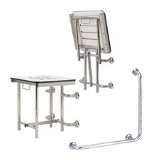 【海夫健康生活館】裕華 不鏽鋼系列 亮面 淋浴椅 L型扶手(T-050 X-07), 1個, 淋浴椅+L型扶手 40x40cm