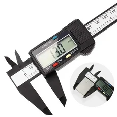 탄소 섬유 다이얼 및 전자 눈금자가있는 목공 도구 용 100150mm 디지털 캘리퍼스 버니어 게이지 측정 Digital Black 100mm, 1세트