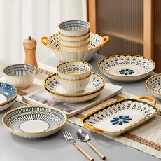 釉彩陶瓷碗筷套裝禮盒 北歐風簡約現代碗盤 送禮自用兩相宜, 1個, 泡沫裝,四季風-6人餐【22件套】