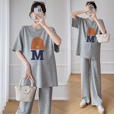 패션 임부복 상하의 세트 봄 여름 캐주얼 임산부 상의 + 와이드 바지 루즈핏 트레이닝 투피스 WMY