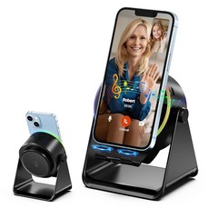 무선 인덕션 스피커 4 in1 휴대폰 스탠드 블루투스 스피커 앰프 다채로운 주변 조명 360° 회전 홀더 태블릿 아이폰 안드로이드용 성인 청소년을 위한 휴대용 생일 선, Dohelly 무선 인덕션 스피커, 블루투스 스피커가, Pink