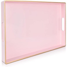 네 개의 손잡이가 있는 기프투르보 블루 장식 트레이 다용도 커피 테이블 서빙 오스만 전시 정리 홈 데코에 이상적입니다, Pink, 15.7" x 10.2" x 1.4"