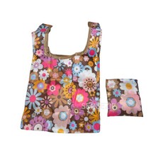 미니 사이즈 데일리 에코백 장바구니 미니 시장가방, 브라운 꽃밭, 1개