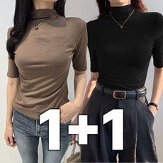 밀크린 여성 부드러운 반팔 반목티 목폴라티 2종 세트 폴라티 5부 티셔츠
