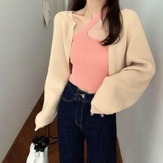 도모아 여성 벌룬핏 노버튼 볼레로 숏 가디건 간절기 아우터 4색 짧은가디건 니트가디건 크랍가디건 크롭가디건