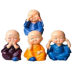 Yuktha Rasakraft 레진 4개 세트 작은 승려 부처님 동상 생각하지 말하기 듣기 홈 데코 거실 사무실용 쇼피스 | 디왈리 집들이 부처 푸르니마 생일 선물 3201, Yuktha Rasakraft 레진 4개 세트 작은 승