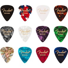 Fender 클래식 셀룰로이드 기타 피크 351 모양 거북이 쉘 미디엄 144팩, 12개, 중간 두께, 컬러 메들리