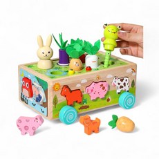 農場拔蘿蔔玩具 兒童益智玩具 木質磁性釣魚玩具, 1個