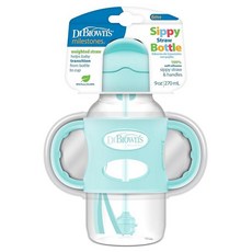 닥터브라운 와이드넥 실리콘 핸들 추달린 빨대컵 270ml 그린, 초록색