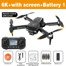 F205 드론 가용 8K HD 듀얼 카메라 스크린 리모컨 스마트 장애물 회피 FPV 브러시리스 모터, 05 Black-6K-battery-1