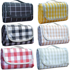 나나조이 피크닉 나들이 소풍 한강 체크 돗자리, 오렌지베이지