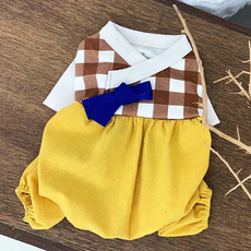 [국내생산]데댕 면 100% 귀여운 반려견 댕노비 강아지한복 원피스 올인원 세트, 블루-올인원, 1개