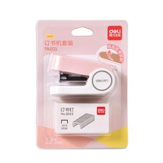 得力迷你釘書機TA201 馬卡龍色系釘書機套裝 小型便攜訂書機, 【淺紅】釘書機, 1個