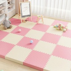 加大加厚巧拼地墊 60x60x2.5cm 隔音防潮 運動遊戲爬行墊, 米白+粉色,6片, 1個