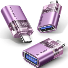 JSAUX USB 3.0 A타입-C타입 OTG 고속 투명 변환 젠더, 3개, 자주색, 24cm