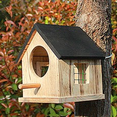 야외 나무 새집 정원 새둥지 버드하우스 가든 원목 참새집 둥지 소품, 매달린 나무 블랙 탑