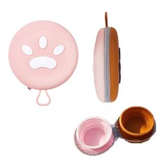 구름상회 반려동물 강아지 실리콘 휴대용 접이식 물그릇 밥그릇 식기, 1개, 브라운+핑크