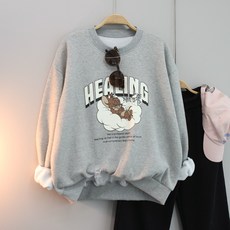 달콩 여성 겨울티 따뜻한 힐링프린팅오버핏맨투맨(기모)