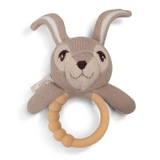 FILIBABBA感統安撫玩偶系列 (有機棉感統標籤球 多功能感統安撫玩偶 玩偶搖鈴矽膠固齒器 咬咬安撫巾), 1個, 玩偶搖鈴矽膠固齒器-野兔
