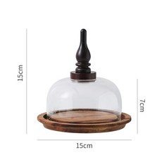 【家居擺件 咖啡杯】跨境 木製蛋糕盤托盤甜品展示麪包擺臺黃油盒牛油盒玻璃蓋防塵罩, 蛋糕盤-033, 1個