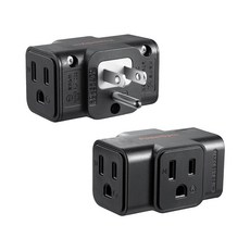 PowerSync 3插壁插 壁插分接器 擴充插座 3轉2 轉接插頭 插座 轉向插頭, 1個, 3P轉3P／黑色, 黑色