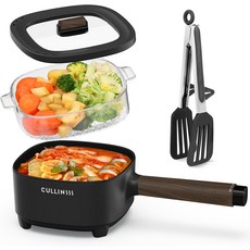 CULINSS 2L 전기 찜기 포함 기숙사 사무실 여행용 티타늄 논스틱 코팅 업그레이드 휴대용 냄비 라면 수프 오트밀용 멀티 쿠커 냄비통, Black