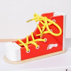 兒童益智早教繫鞋帶玩具 木質幼兒園訓練鞋帶生活遊戲, 1個, 紅色款【繫鞋帶早教玩具】,1只鞋子