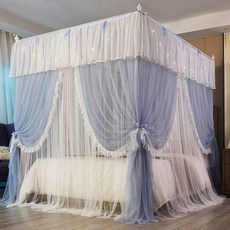 모기장 레이스 캐노피 침대용 거치 침실 커튼형 핑크, C. 이중 겹사 - 젊은 감각 - 회색과 흰색 + 조명