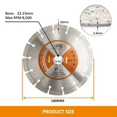 멀티커터날 호환용 컷팅날 디티-디아툴 다이아몬드 톱날 1개 105-230mm 좁은 터보 다중 구멍 절단 디스크 콘크리트 화강암 대리석 석재 휠, [01] 1pc 7inch 180mm