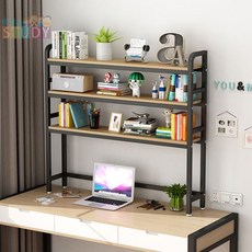 桌面書架置物架簡易桌上宿舍學生用多層收納架子省空間書架可定制, 3層白架+淺胡桃色,長115*24*118cm配120桌