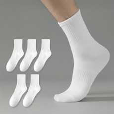 WICKEDRUN 러닝 기능성 스포츠 양말 쿠션 중목, 5개, 화이트