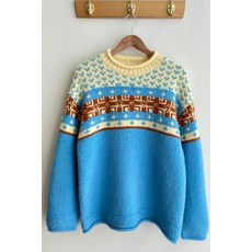 女士戶外針織毛衣，柔軟舒適，獨特配色圖案，寬鬆版型，圓領設計