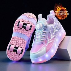 롤러슈즈 롤러스케이트 LED 바퀴 신발 탈부착 어린이용, 1개, S7024 핑크 플리스 안감