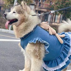 中大型狗夏季薄款公主裙 適合薩摩耶金毛阿拉斯加犬, 1個, 口水巾 隨機, 胸80背56 約22.5-30.0公斤